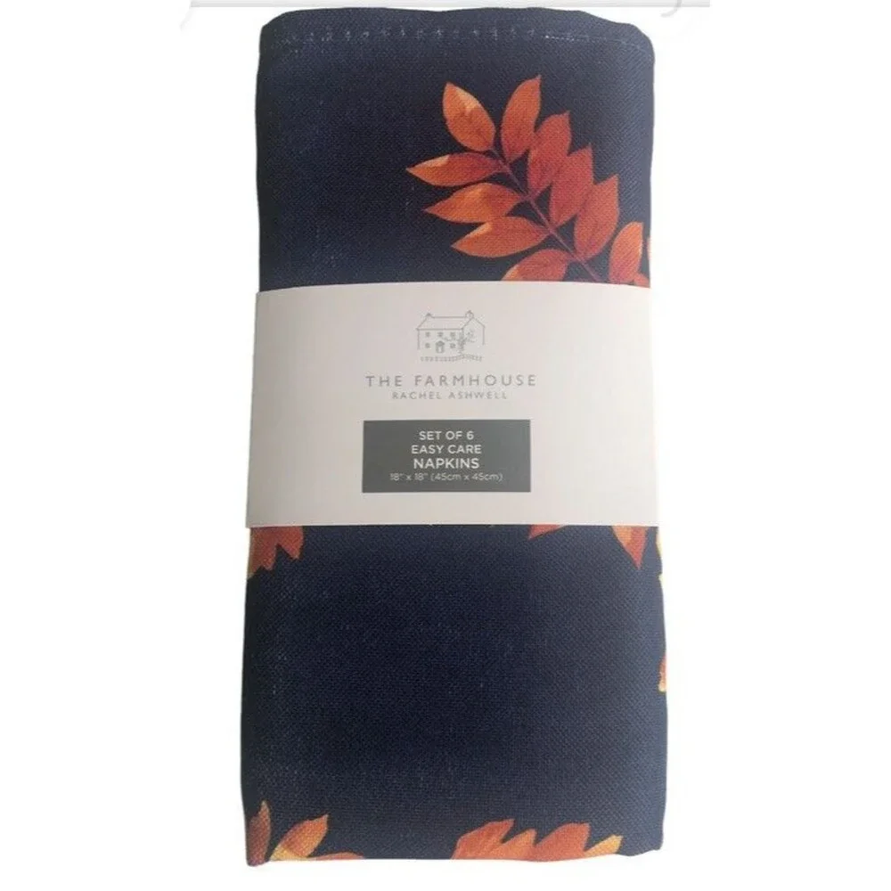 Rachel Ashwell Set Of 6 Sunflower Fall Napkins Thanksgiving Fabric Navy